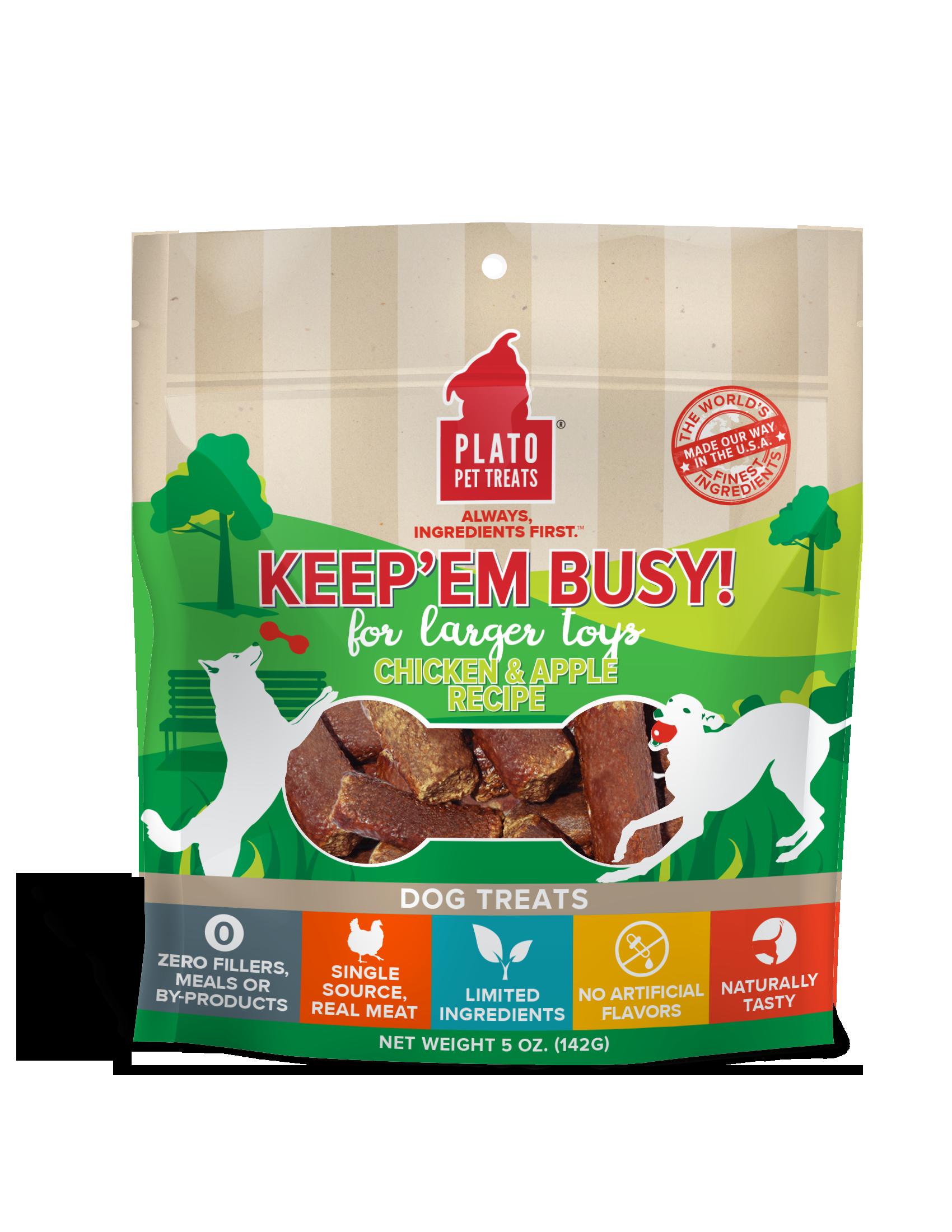 Plato Pet Treats Keep 'em Busy Chicken & Apple Treats for Large Toys Dehydrated Dog Treats - 5oz Bag  