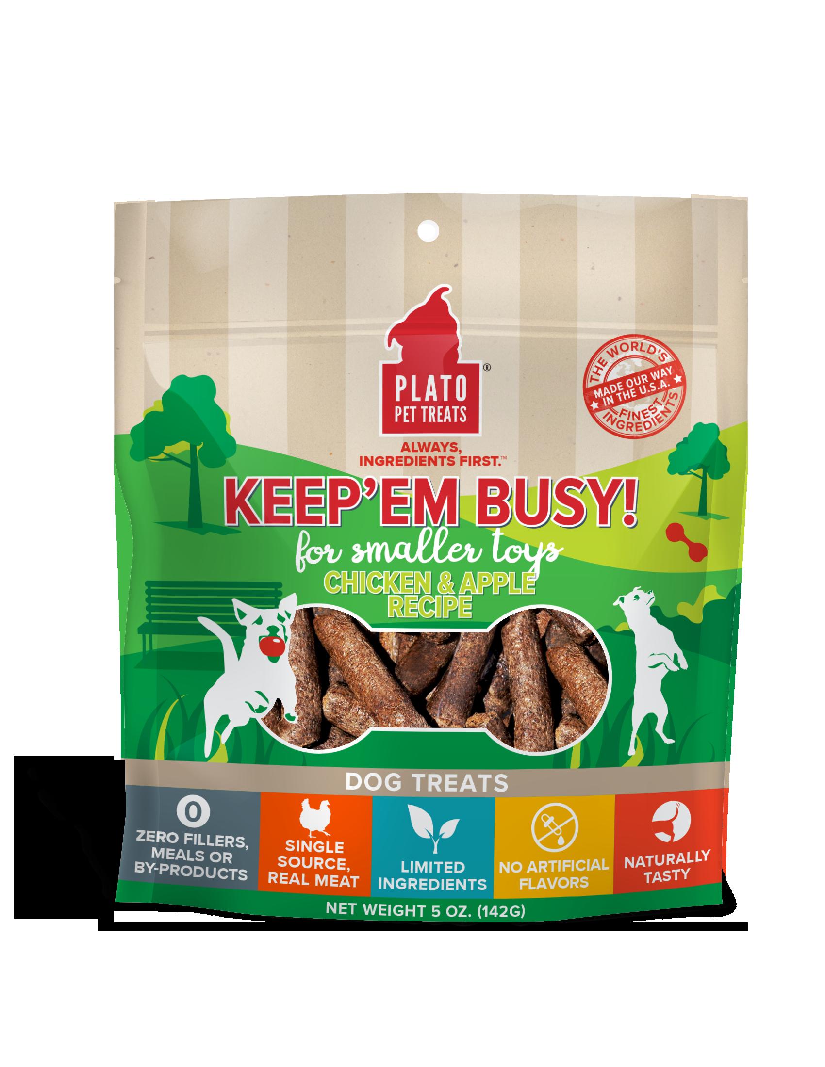 Plato Pet Treats Keep 'em Busy Chicken & Apple Treats for Small Toys Dehydrated Dog Treats - 5oz Bag  