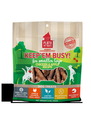 Plato Pet Treats Keep 'em Busy Chicken & Apple Treats for Small Toys Dehydrated Dog Tre...