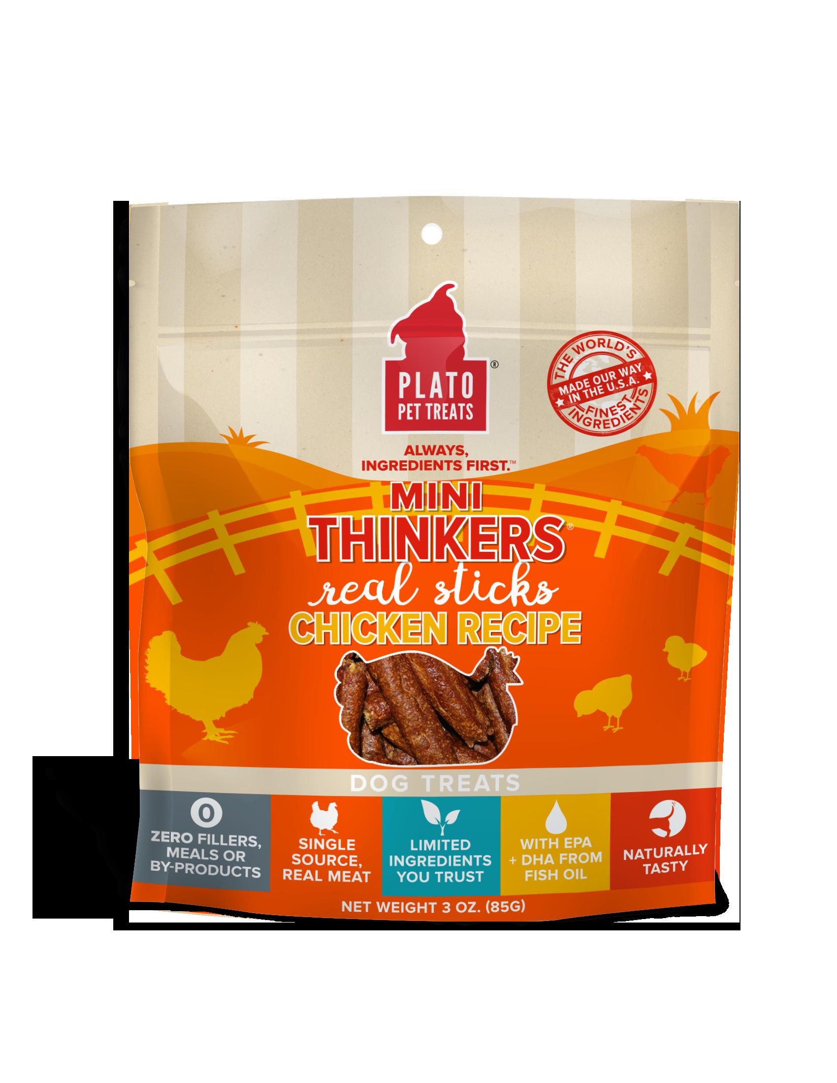 Plato Pet Treats Mini Thinkers Chicken Recipe Natural Dog Chews - 3 oz Bag  