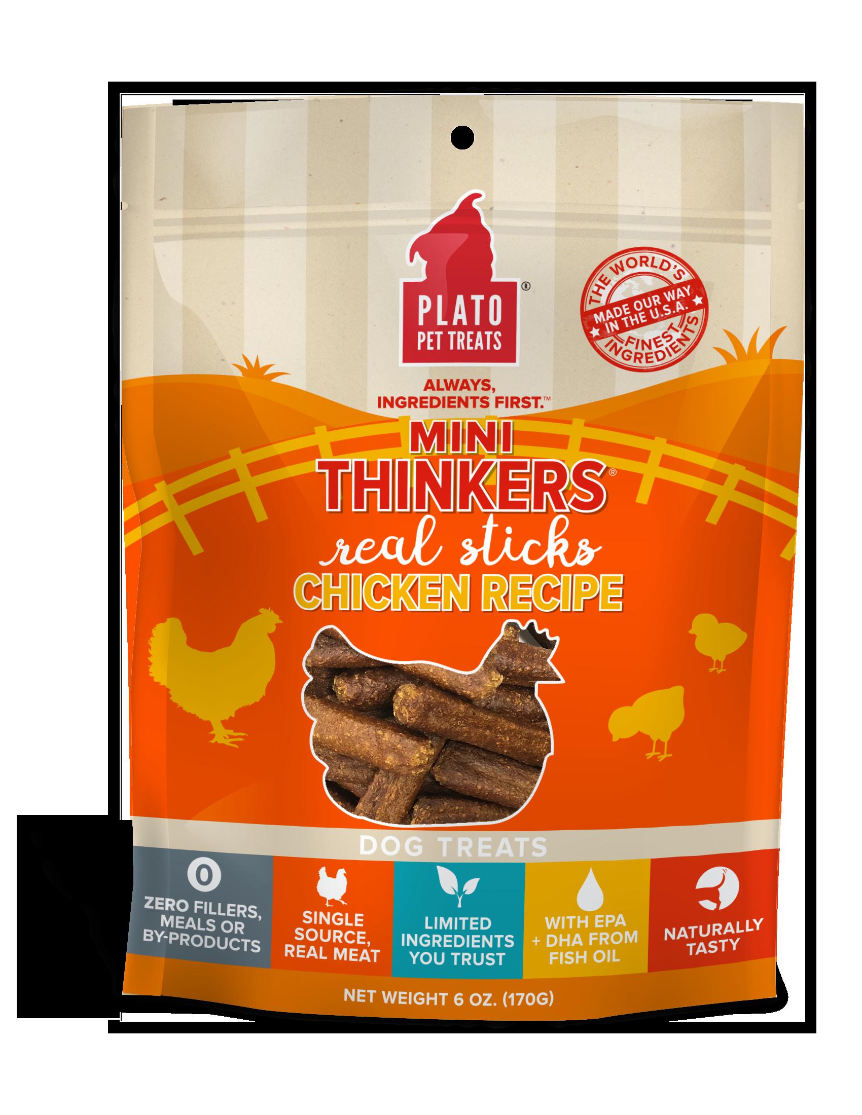 Plato Pet Treats Mini Thinkers Chicken Recipe Natural Dog Chews - 6 oz Bag  