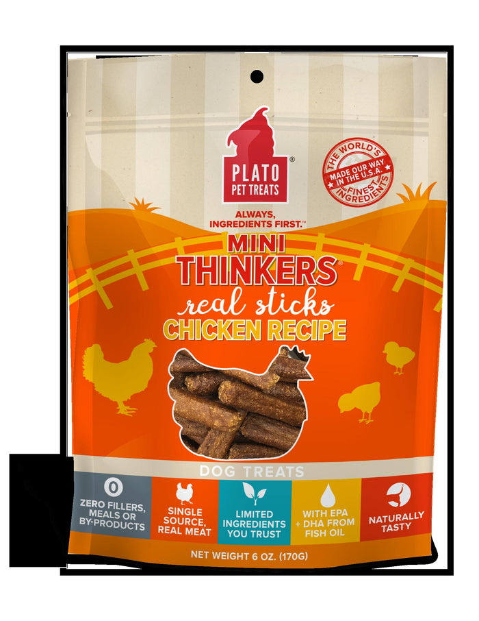 Plato Pet Treats Mini Thinkers Chicken Recipe Natural Dog Chews - 6 oz Bag