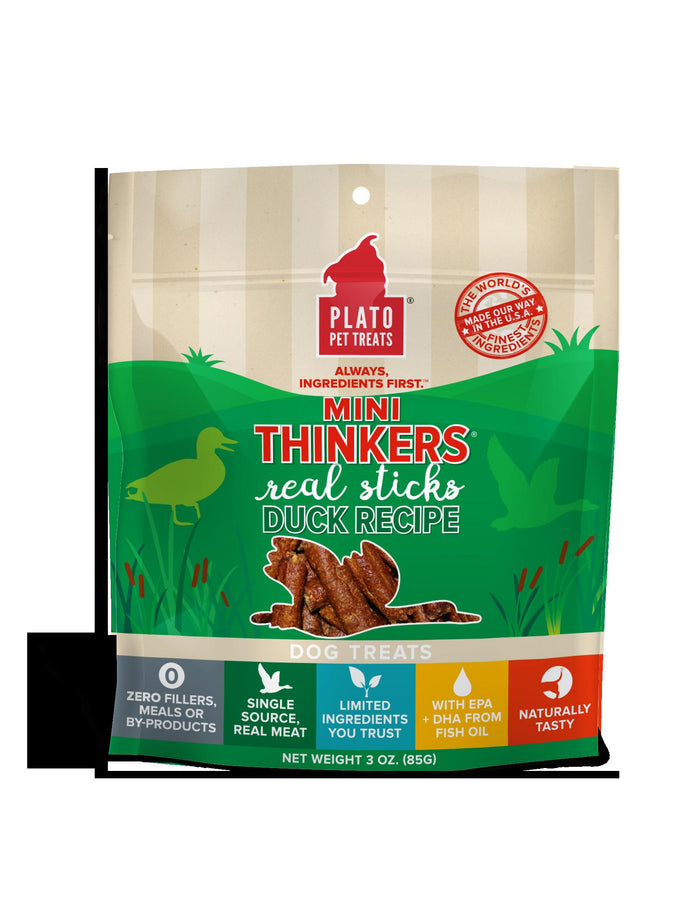 Plato Pet Treats Mini Thinkers Duck Recipe Natural Dog Chews - 3 oz Bag