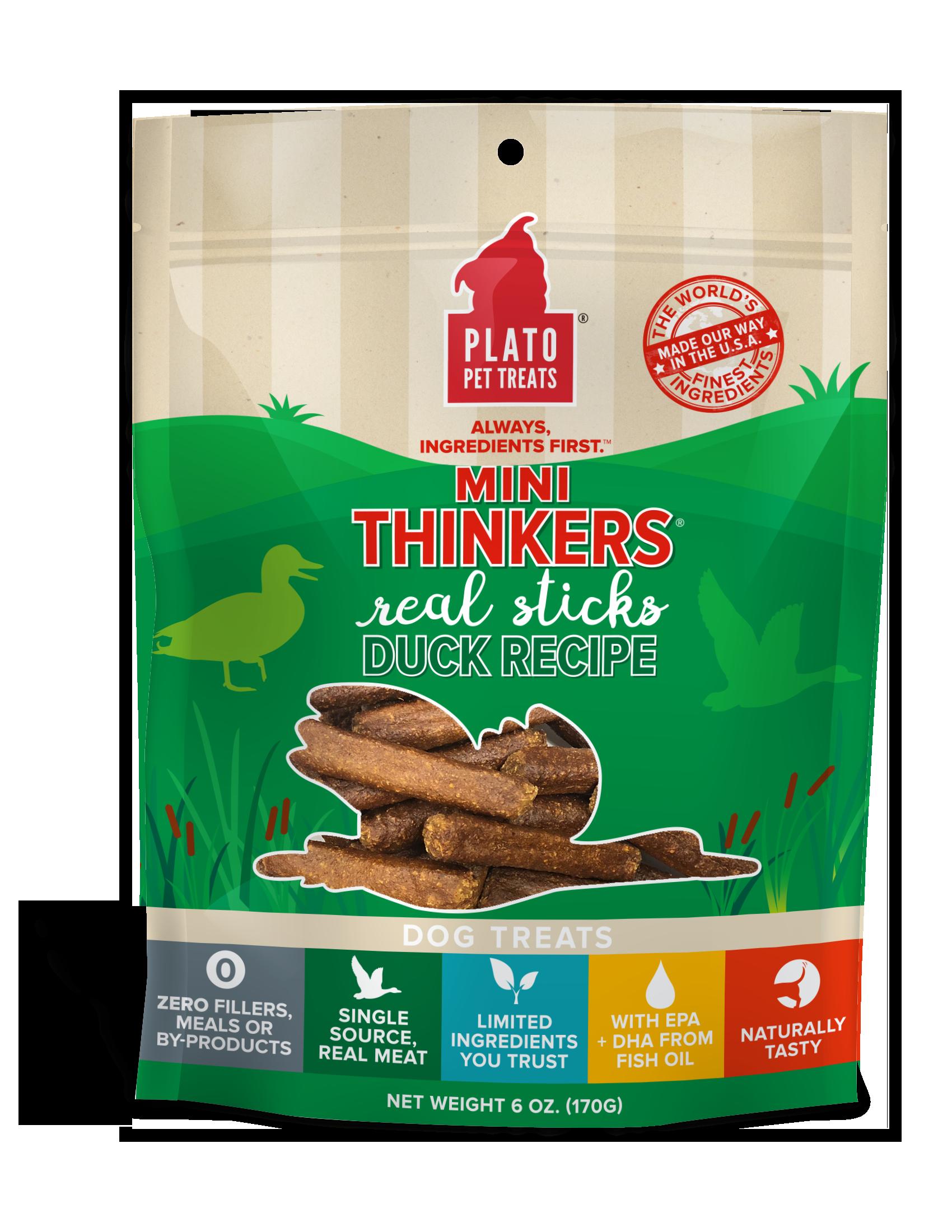 Plato Pet Treats Mini Thinkers Duck Recipe Natural Dog Chews - 6 oz Bag  