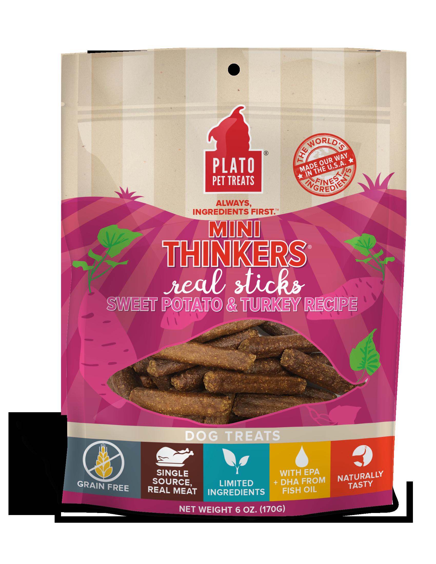 Plato Pet Treats Mini Thinkers Sweet Potato & Turkey Natural Dog Chews - 6 oz Bag  