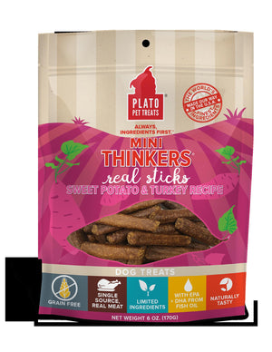 Plato Pet Treats Mini Thinkers Sweet Potato & Turkey Natural Dog Chews - 6 oz Bag