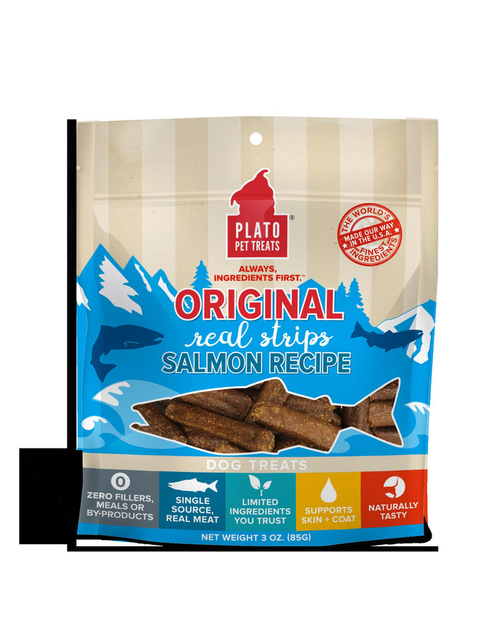 Plato Pet Treats Salmon Strips Natural Dog Chews - 3 oz Bag
