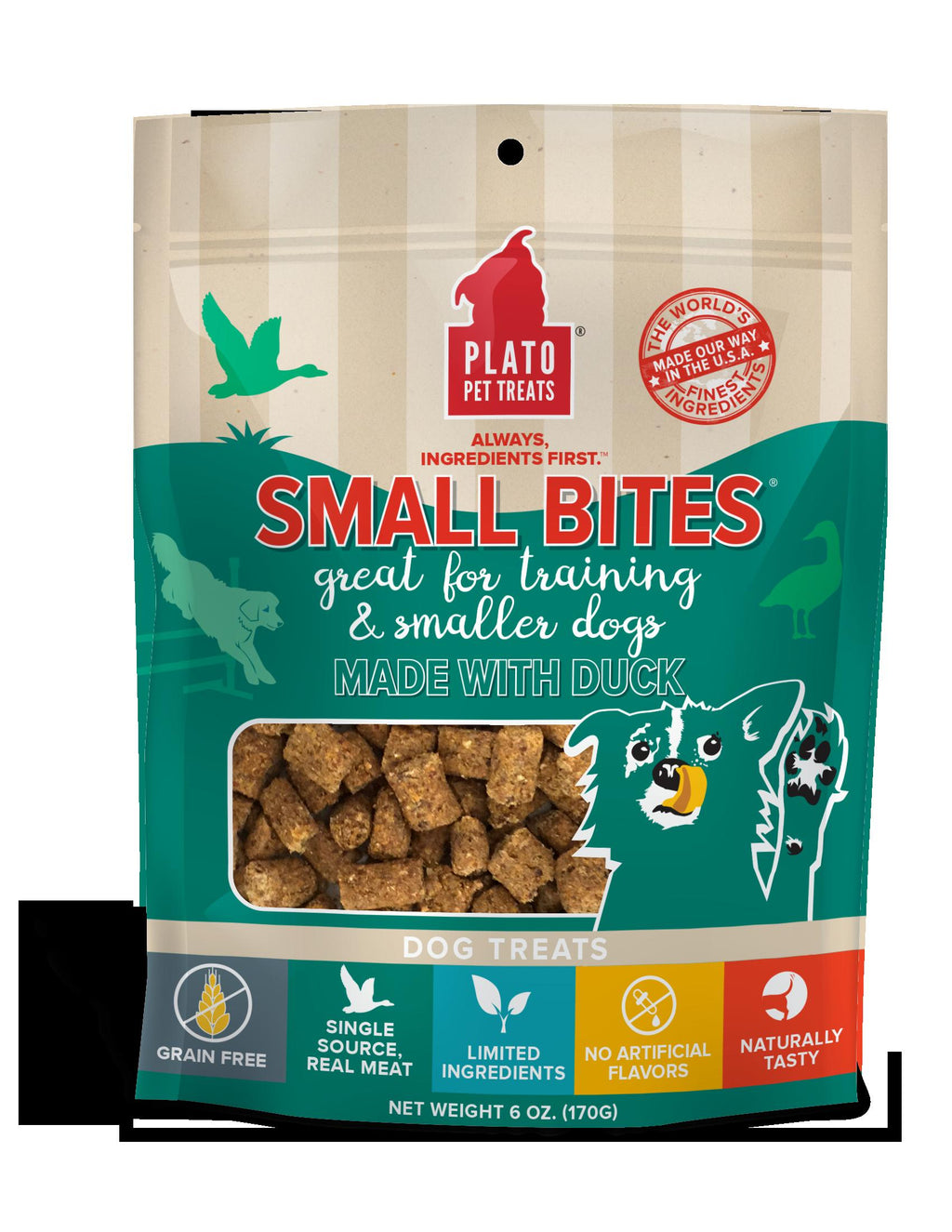 Plato Pet Treats Small Bites Duck Crunchy Dog Treats - 6 oz Bag  