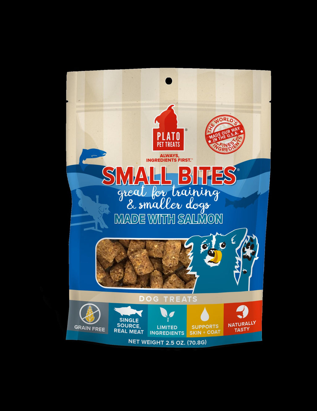 Plato Pet Treats Small Bites Salmon Crunchy Dog Treats - 2.5 oz Bag  