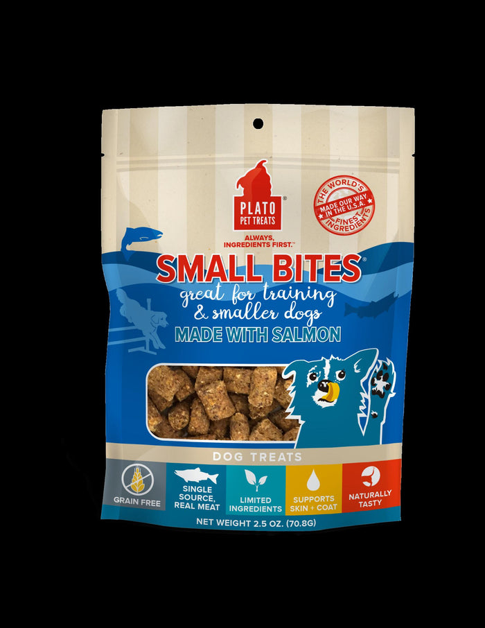Plato Pet Treats Small Bites Salmon Crunchy Dog Treats - 2.5 oz Bag