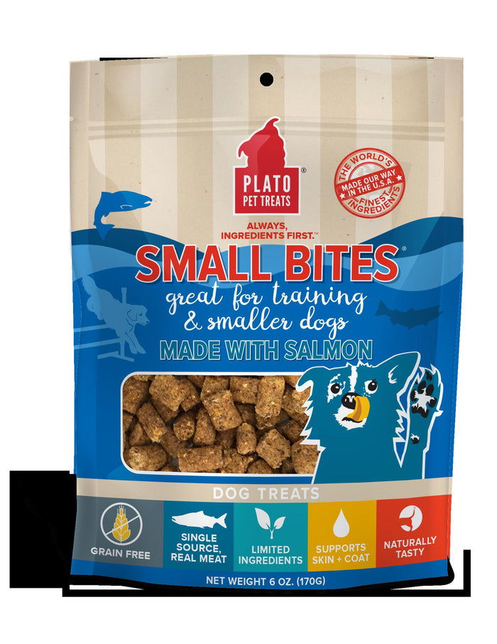 Plato Pet Treats Small Bites Salmon Crunchy Dog Treats - 6 oz Bag