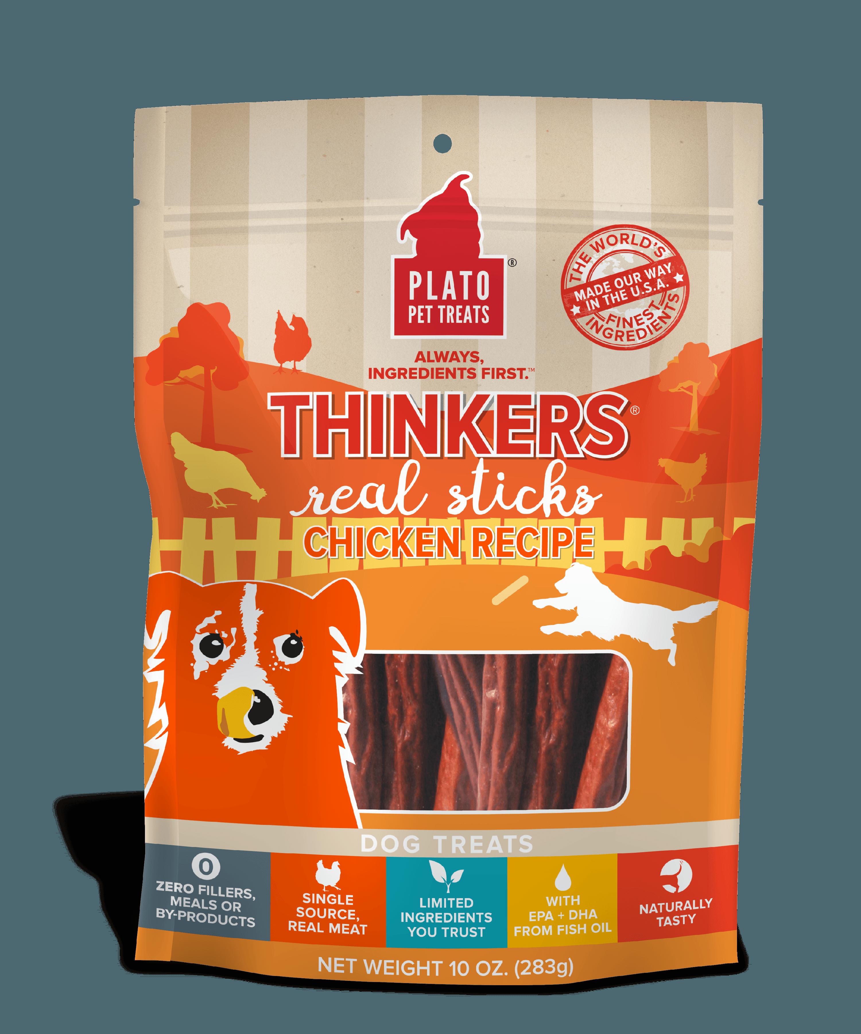 Plato Pet Treats Thinkers Chicken Sticks Natural Dog Chews - 10 oz Bag  