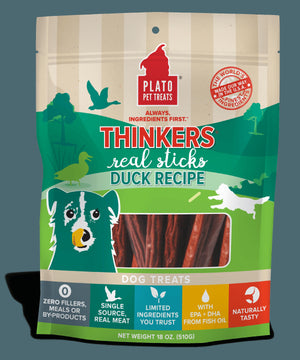 Plato Pet Treats Thinkers Duck Sticks Natural Dog Chews - 18 oz Bag