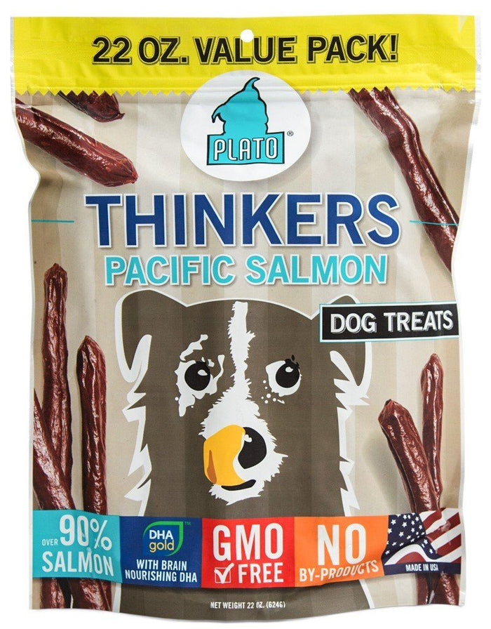 Plato Pet Treats Thinkers Salmon Natural Dog Chews - individually wrapped