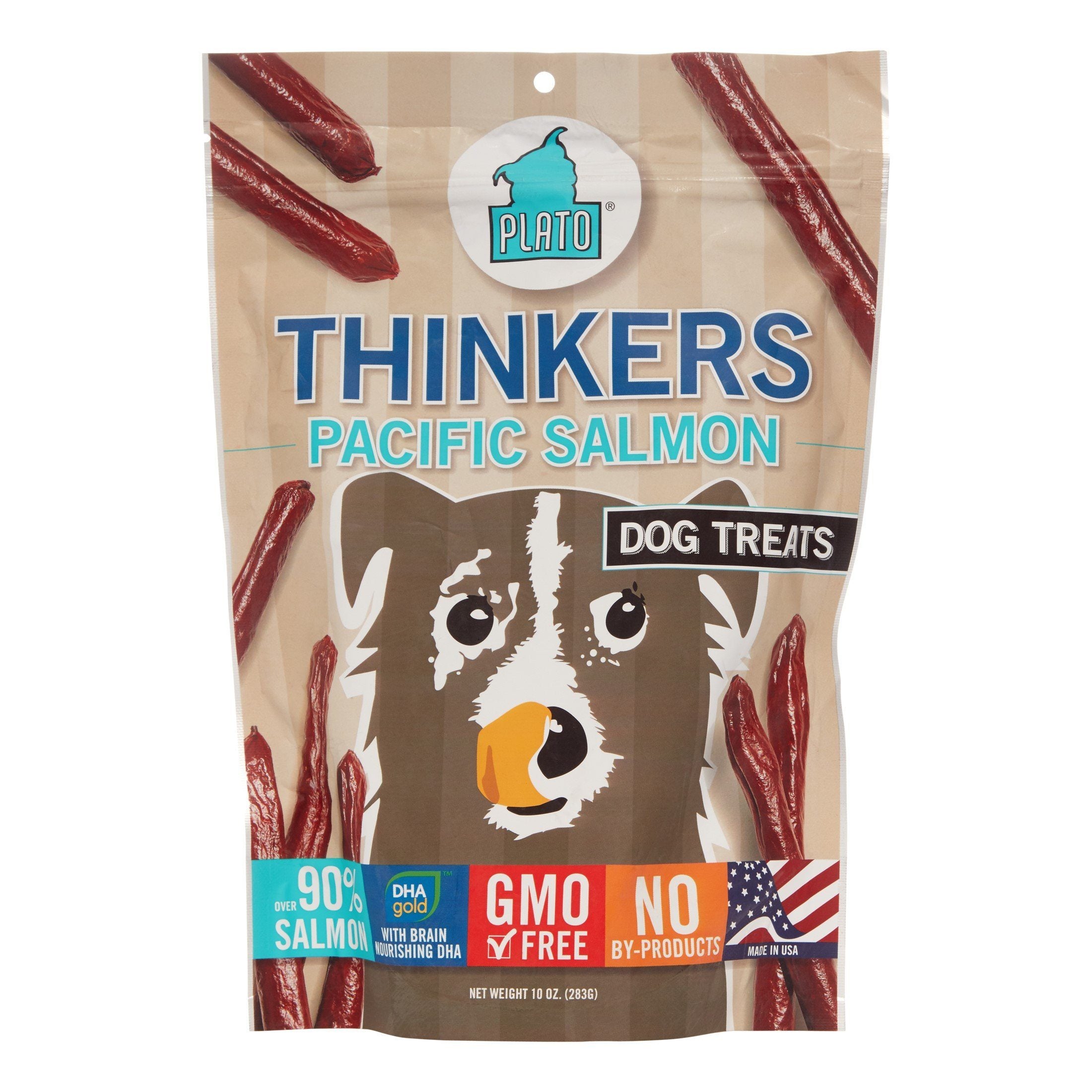 Plato Pet Treats Thinkers Salmon Sticks Natural Dog Chews - 10 oz Bag  