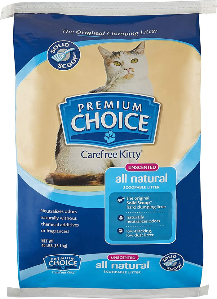 Premium Choice Carefree Kitty Solid Scoop Cat Litter - Unscented - 40 Lbs