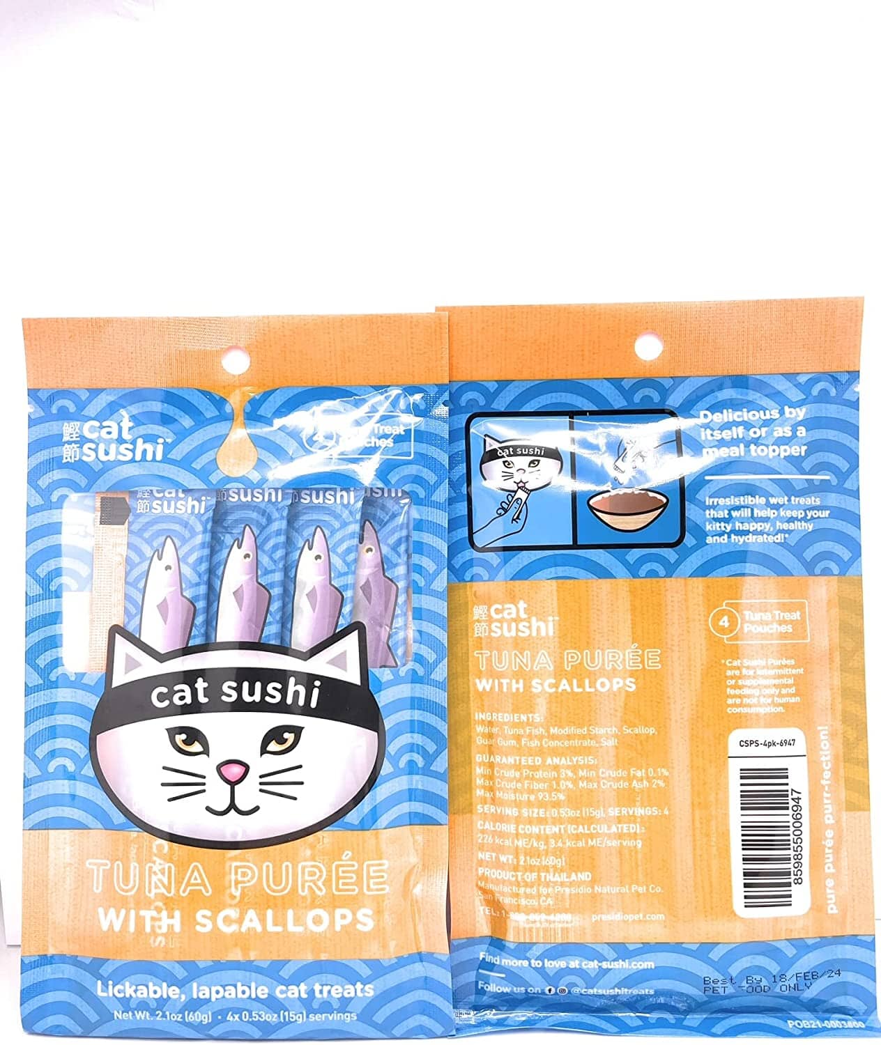 Presidio Natural Grain-Free Bonito Puree with Scallops Chewy Cat Treats - 4 Pack - 12 Count  