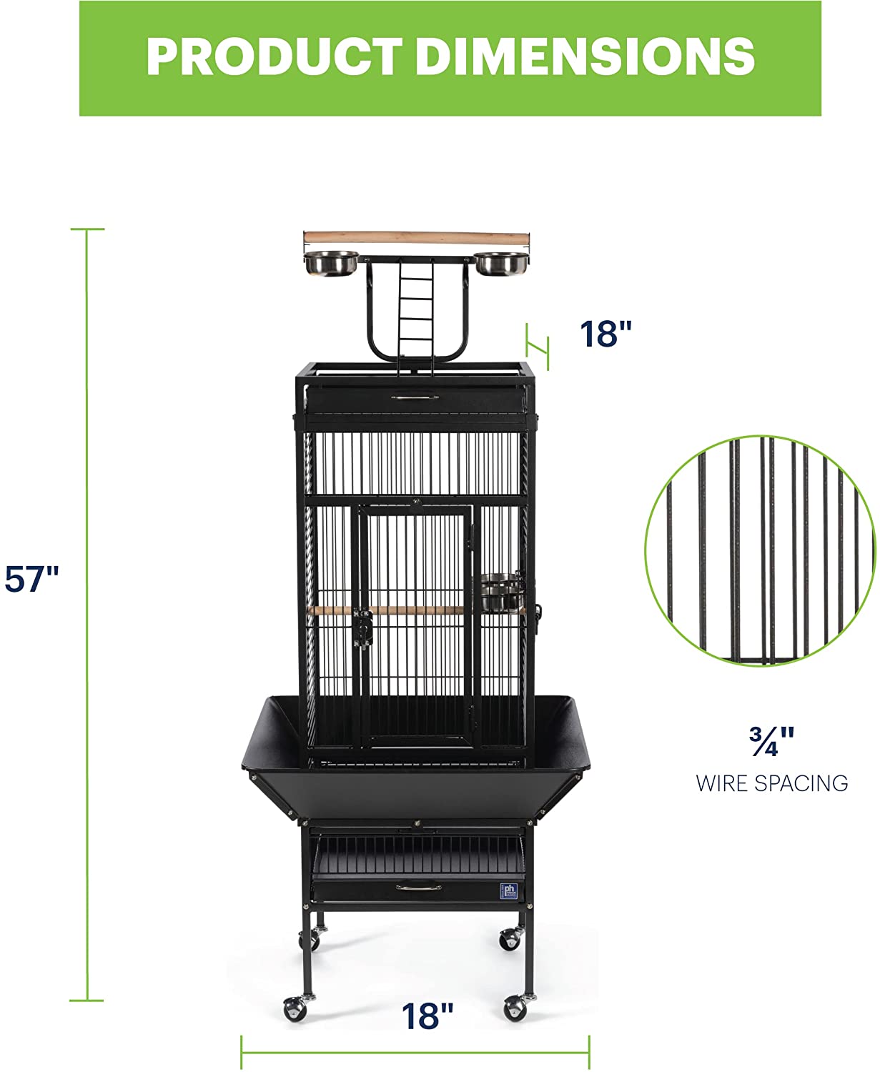 Prevue Hendryx Wrought Iron Select Bird Cage with Playtop - Black - 18" x 18" x 57"  