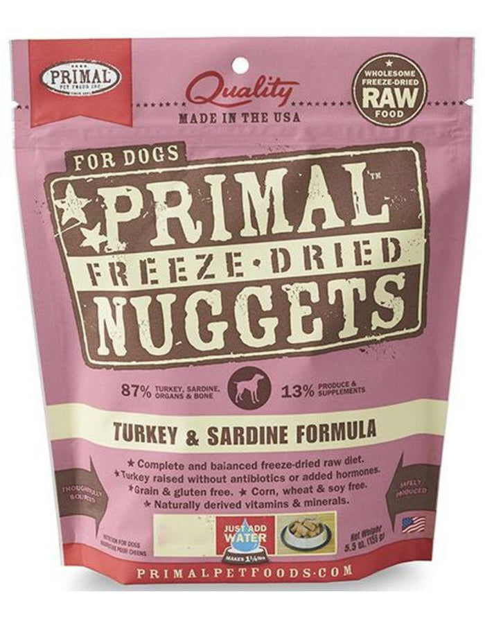 Primal Freeze-Dried Dog Food Nuggets Turkey Sardine - 14 Oz