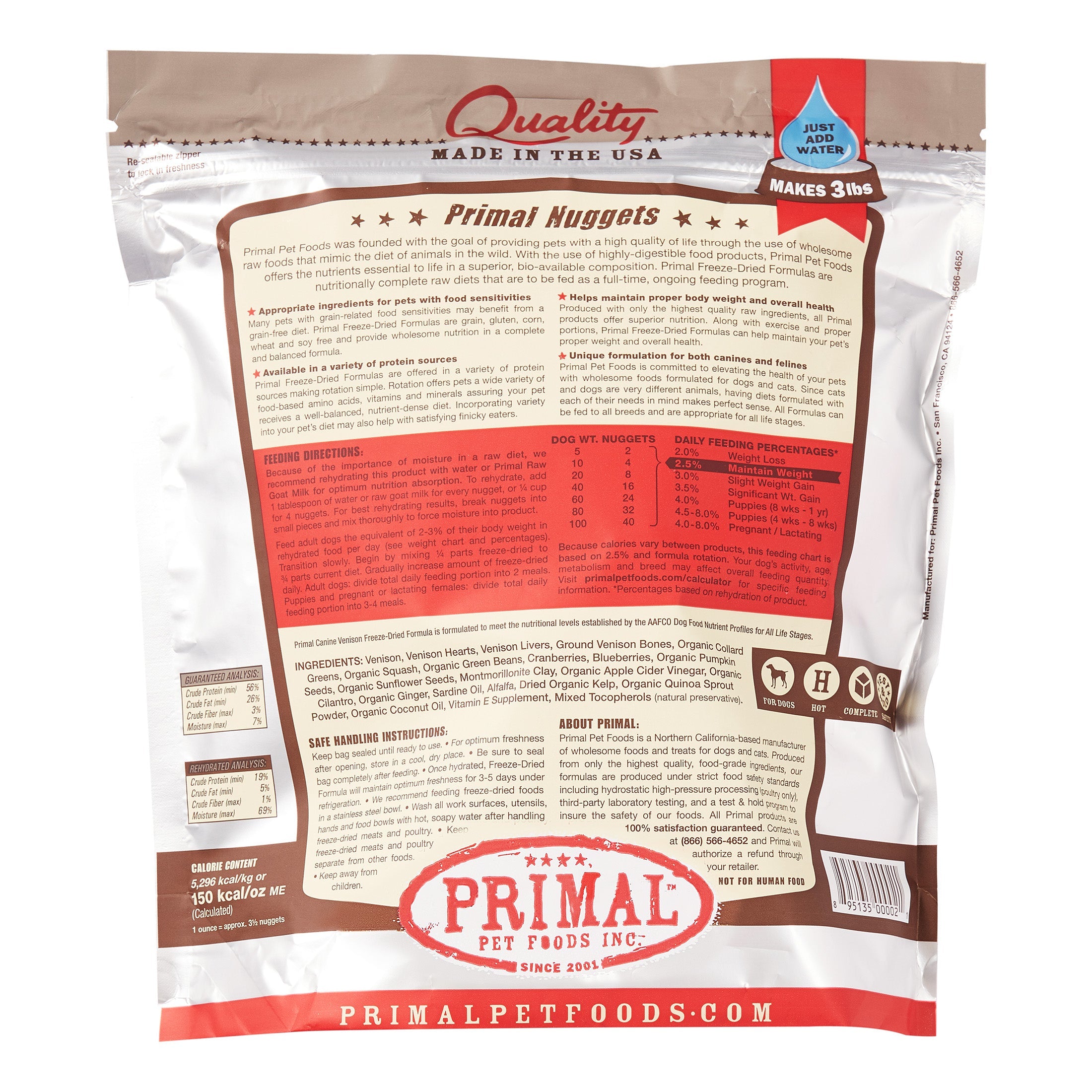 Primal Freeze-Dried Dog Food Nuggets Venison - 14 Oz  