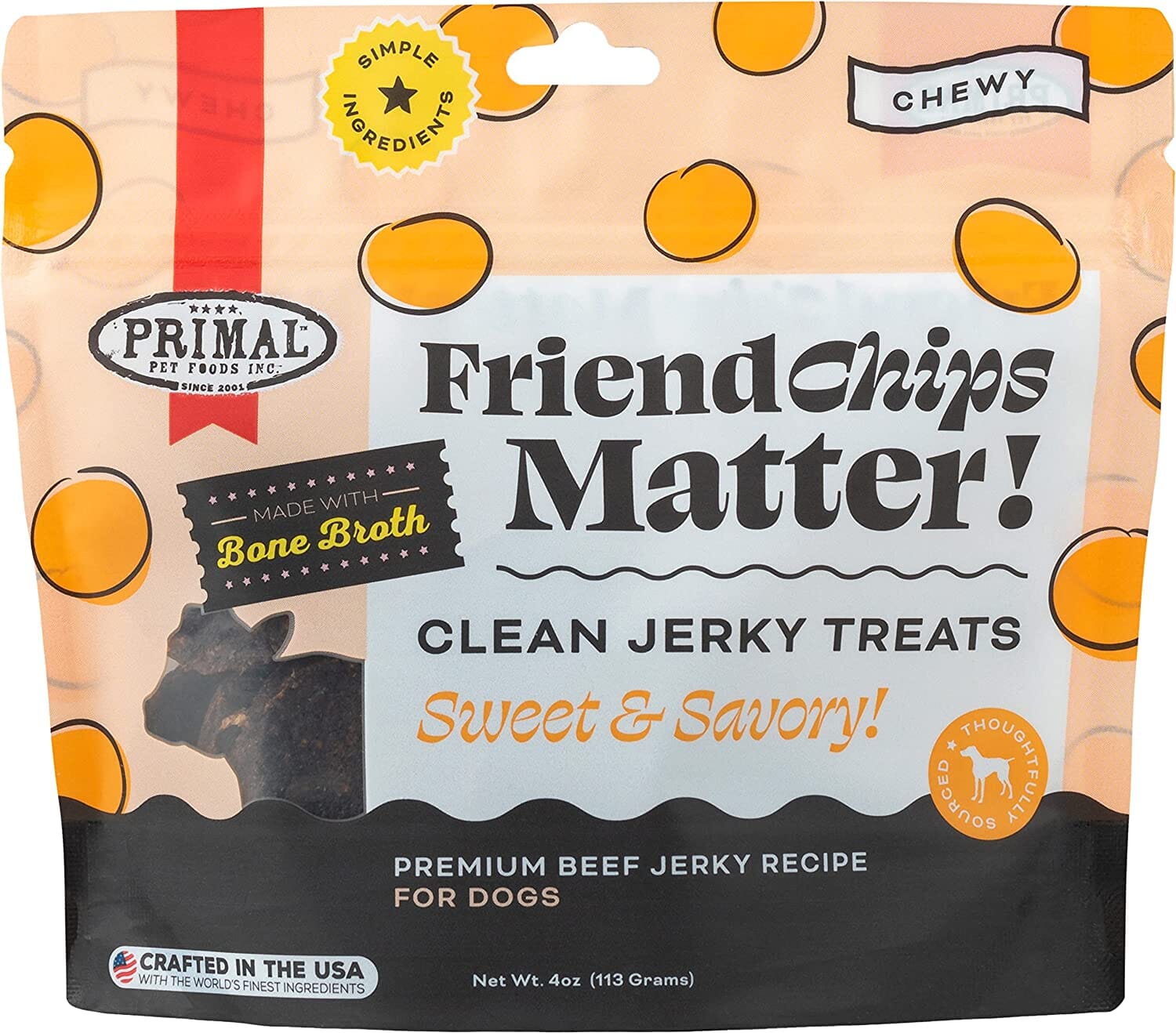 Primal FRIENDCHIPS MATTER Beef Jerky Dog Treats - 4 Oz  