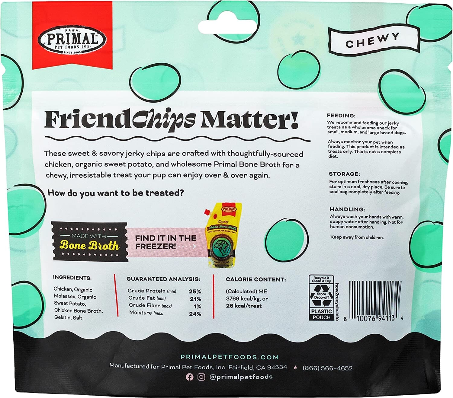 Primal FRIENDCHIPS MATTER Chicken Jerky Dog Treats - 4 Oz  