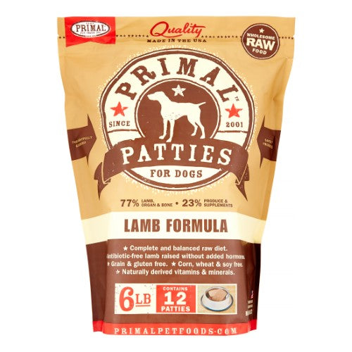 Primal Frozen Dog Food Patties Lamb - 6 lbs  