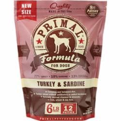 Primal Frozen Dog Food Patties Turkey Sardine - 6 lbs