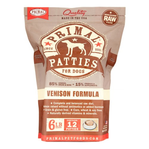 Primal Frozen Dog Food Patties Venison - 6 lbs  