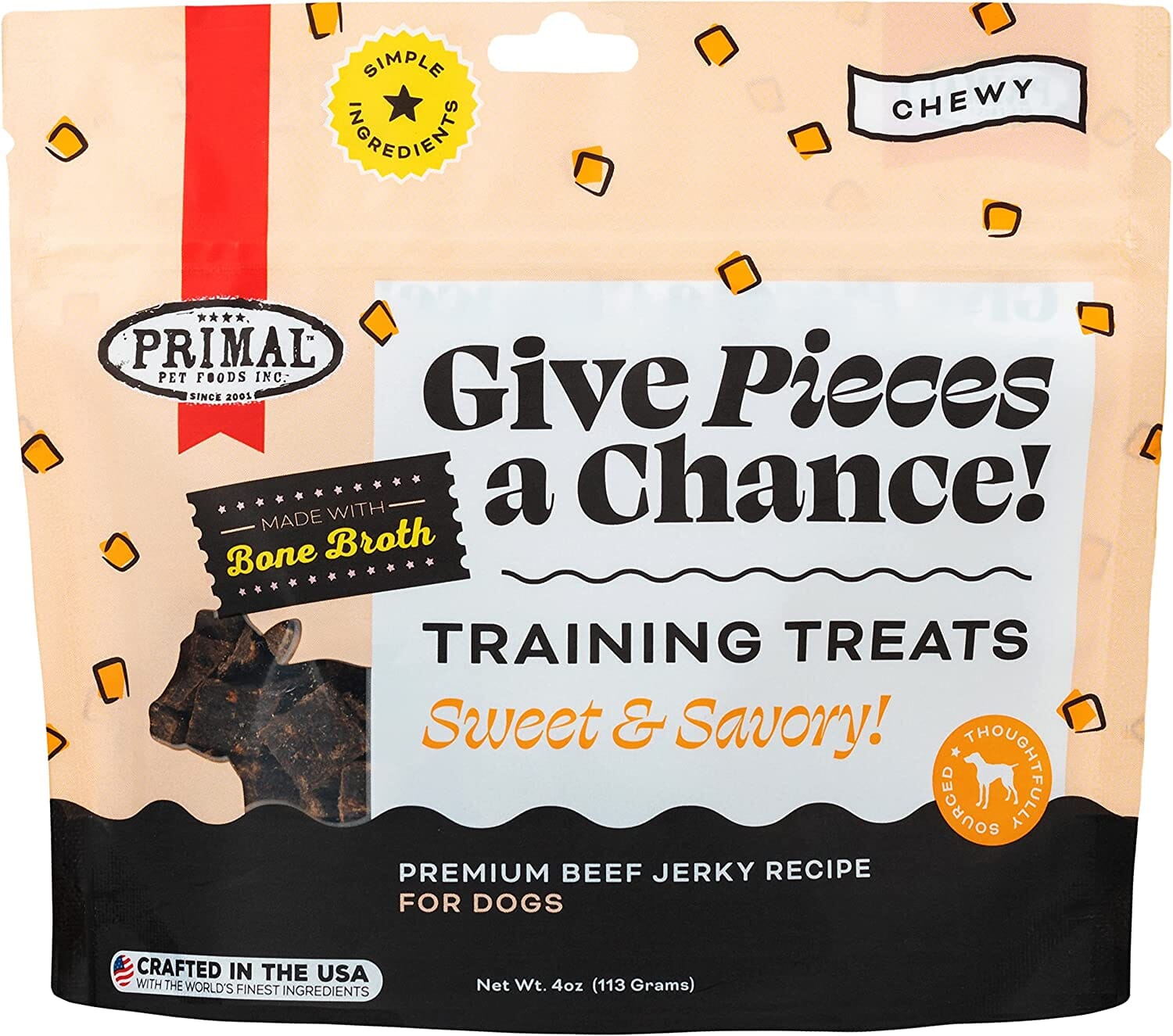 Primal GIVE PIECES A CHANCE Beef Jerky Dog Treats - 4 Oz  