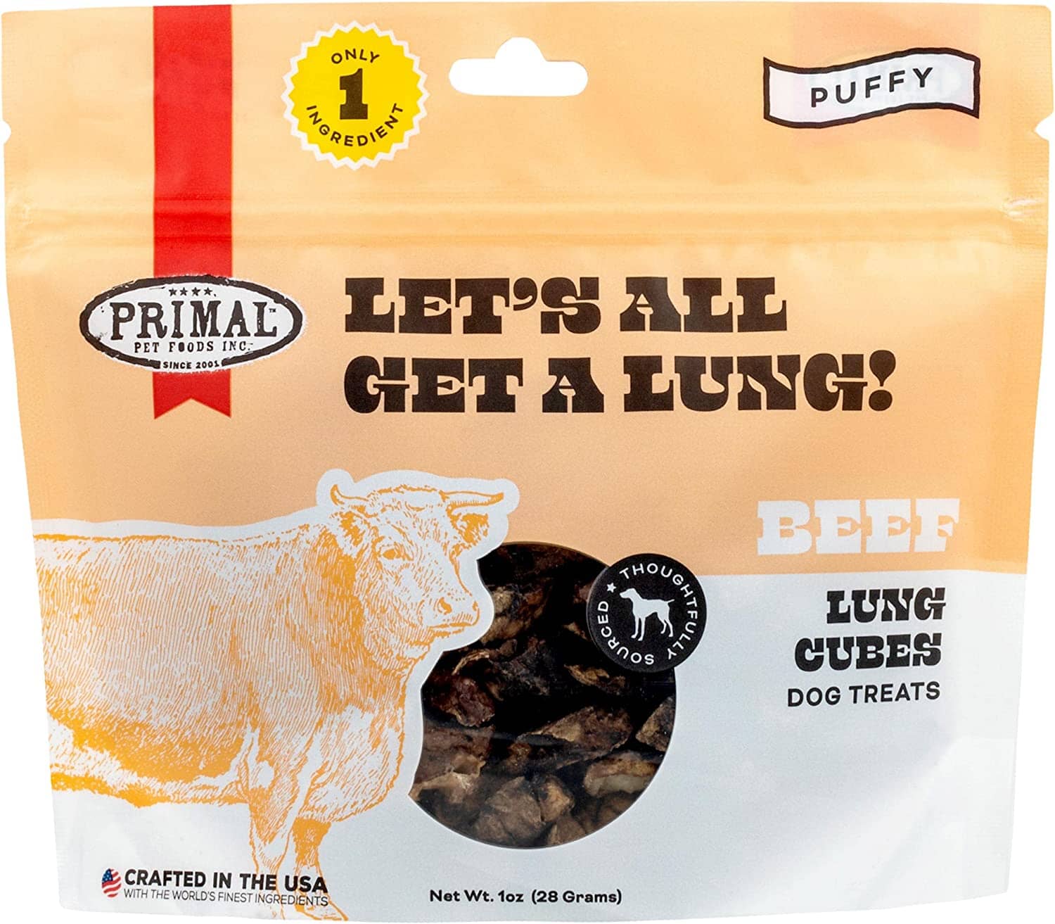 Primal LET'S ALL GET A LUNG Beef Dehydrated Dog Treats - 1 Oz  