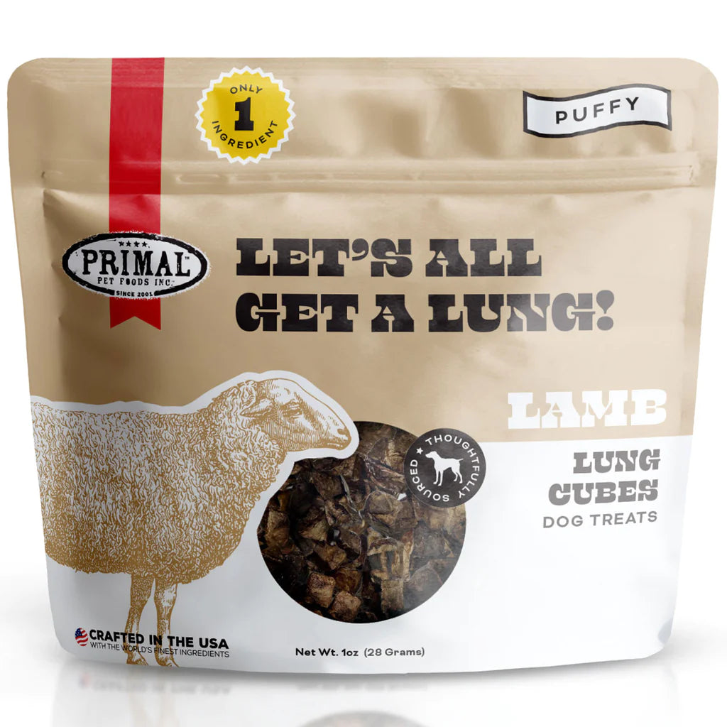 Primal LET'S ALL GET A LUNG Lamb Dehydrated Dog Treats - 1 Oz  