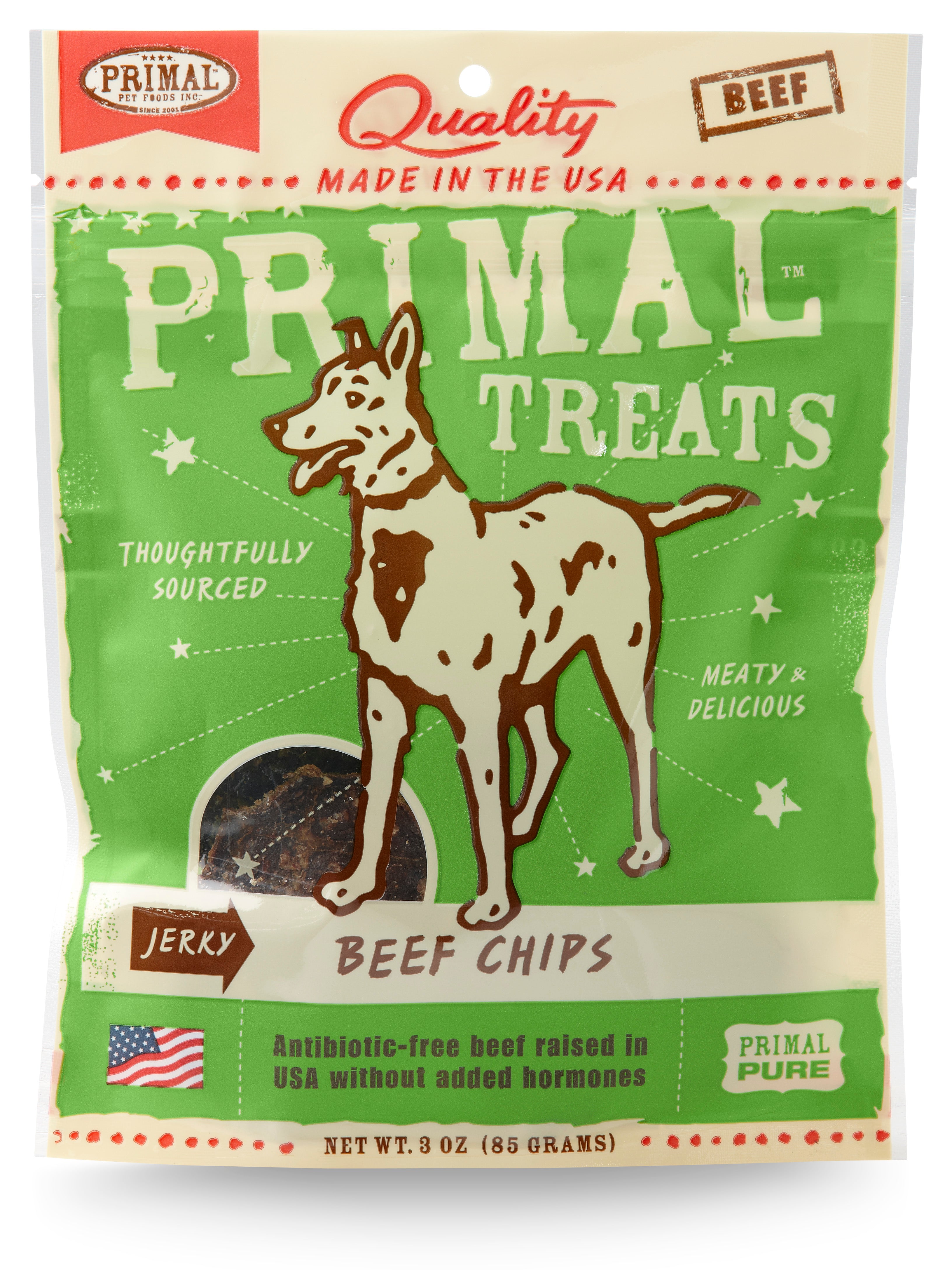 Primal Treat Chips Beef Jerky Dog Treats - 3 Oz  