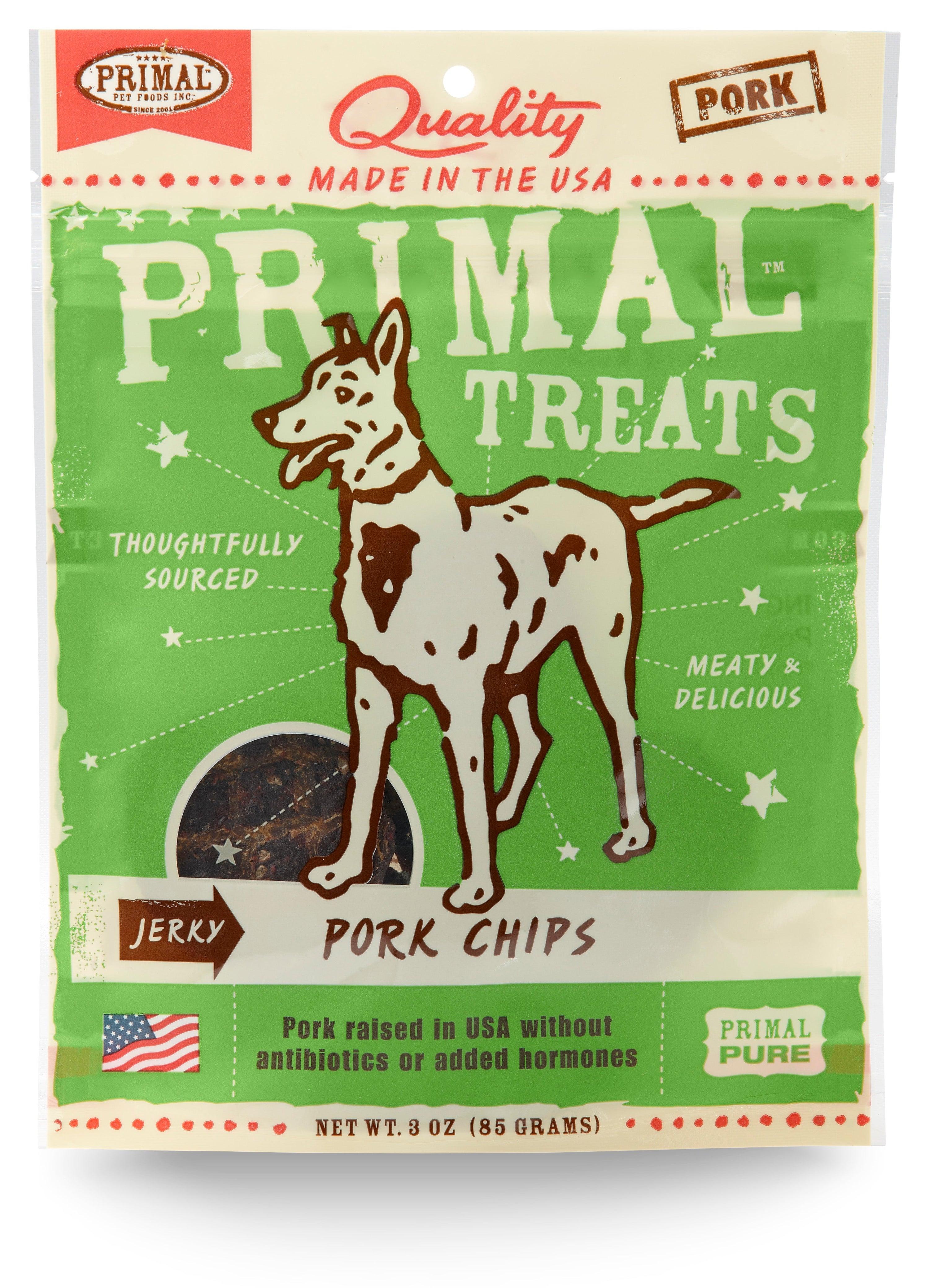 Primal Treat Chips Pork Jerky Dog Treats - 3 Oz  