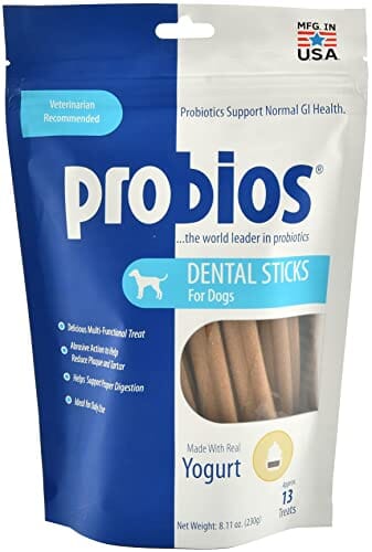 Probios Dental Sticks for Dogs Dog Dental and Hard Chews - Yogurt - 8.11 Oz - 13 Pack  