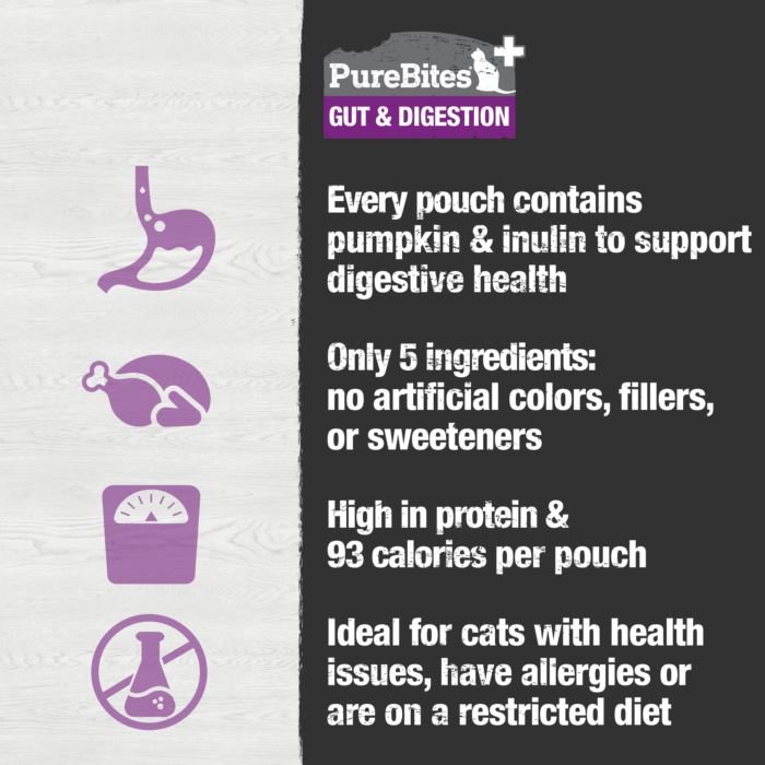 Purebites Gut & Digestion Squeezable Pouch Cat Food Toppings - 2.5 Oz Pouches - Case of 15  