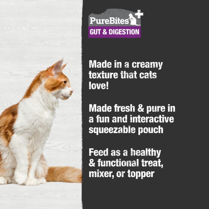 Purebites Gut & Digestion Squeezable Pouch Cat Food Toppings - 2.5 Oz Pouches - Case of 15  