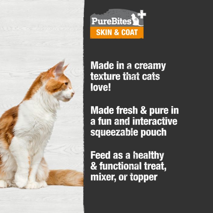 Purebites Skin & Coat Squeezable Pouch Cat Food Toppings - 2.5 Oz Pouches - Case of 15  