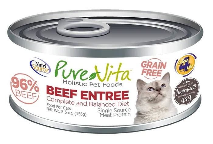 PureVita Grain-Free Beef and Liver Entrée Canned Cat Food - 5.5 Oz - Case of 12