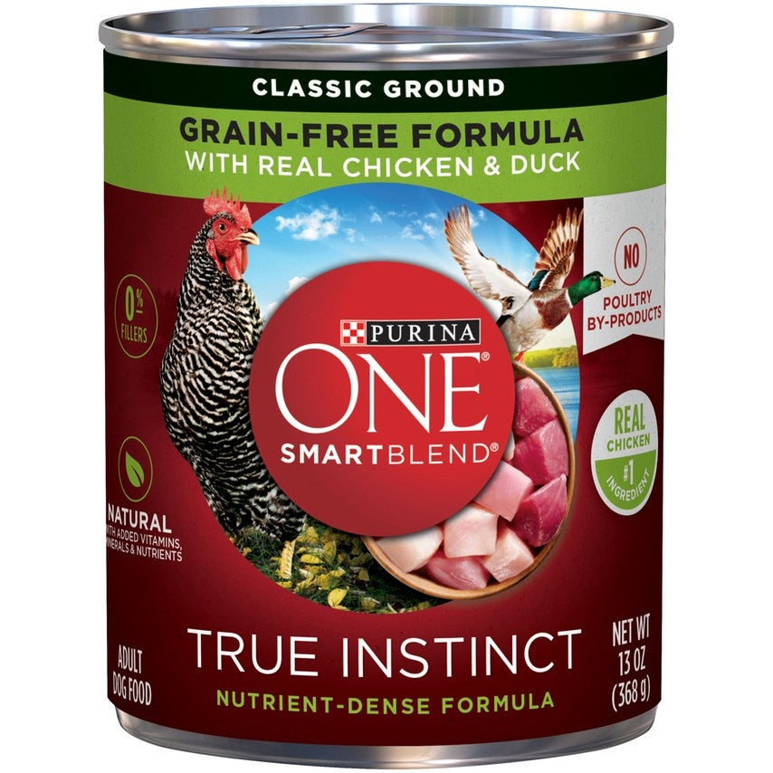 Purina ONE SmartBlend True Instinct with Grain Free Chicken and Duck Classic Ground Canned Dog Food  