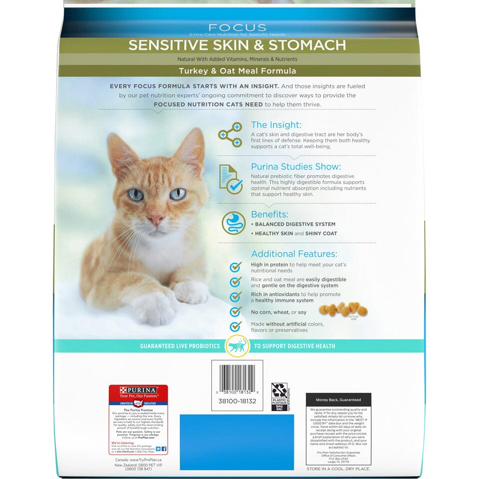 Purina Pro Plan Focus Probiotics Sensitive Skin & Stomach Turkey & Oat Meal Natural Dry Cat Food  