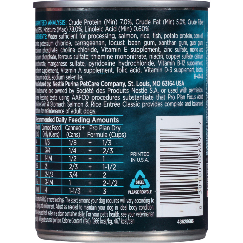 Purina Pro Plan Focus Sensitive Skin & Stomach Salmon & Rice Pate Canned Dog Food  