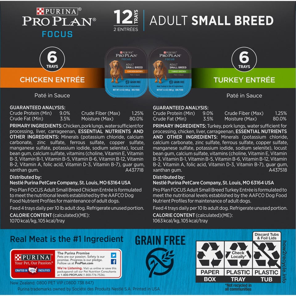 Purina Pro Plan Focus Small Breed Entree Adult Wet Dog Food Variety Pack  