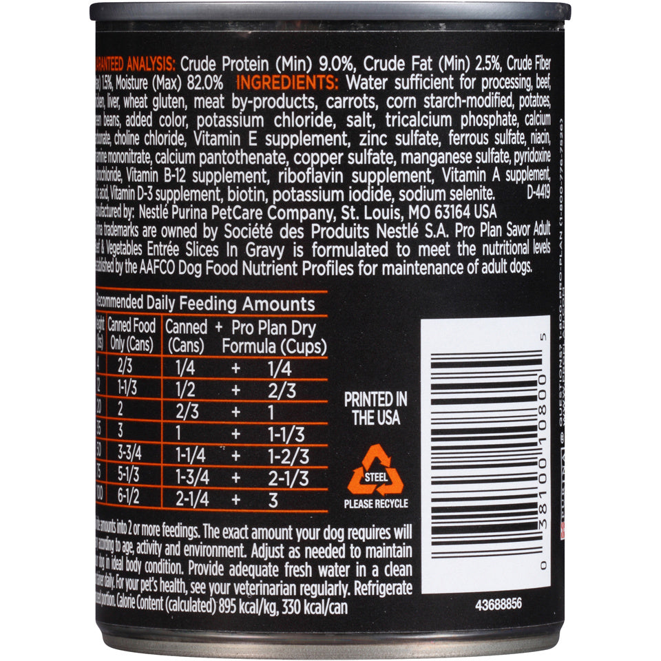Purina Pro Plan Savor Adult Beef & Vegetables Slices in Gravy Canned Dog Food  