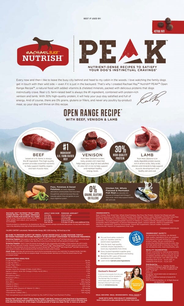 Peak open clearance range dog food