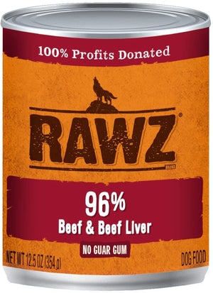Rawz 96% Beef & Liver Pate Canned Dog Food - 12.5 oz - Case of 12