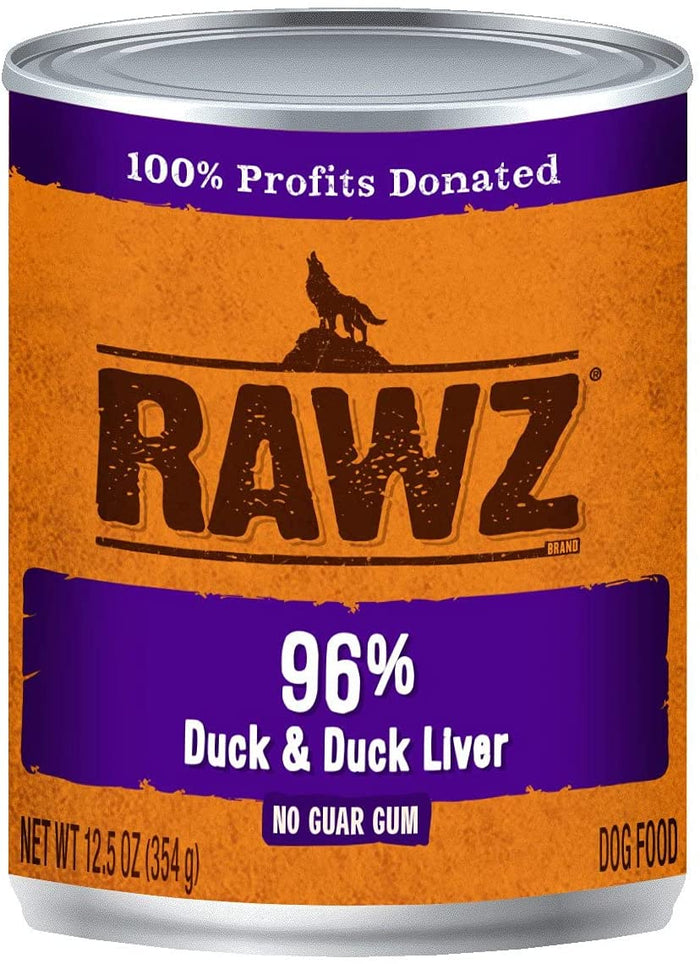 Rawz 96% Duck & Duck Liver Pate Canned Dog Food - 12.5 oz - Case of 12