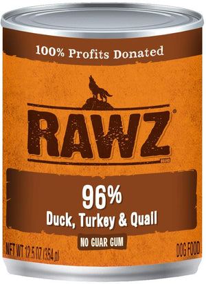 Rawz 96% Duck, Turkey & Quail Pate Canned Dog Food - 12.5 oz - Case of 12