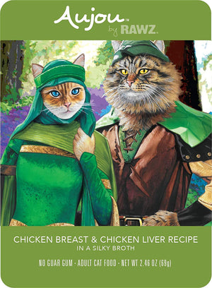 Rawz Aujou Chicken Breast & Chicken Liver Pouch Shredded Wet Cat Food - 2.46 oz - Case ...