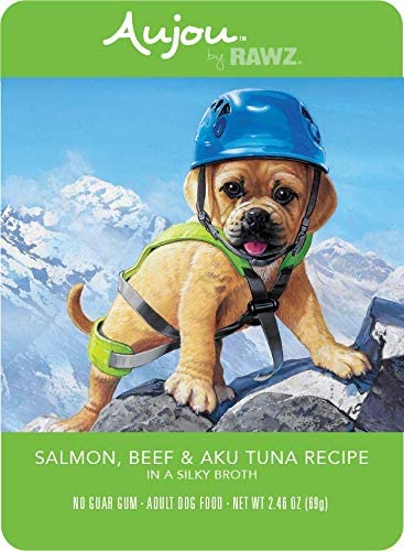 Rawz Dog Aujou Salmon, Beef & Aku Tuna Pouch Wet Dog Food - 2.46 oz - Case of 8